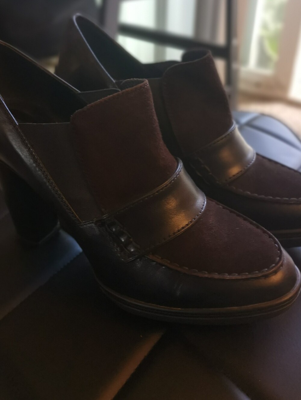 Authentic TOD'S Leather & Suede Block Heel Loafer Booties - Size 37.5 (US 7/7.5)